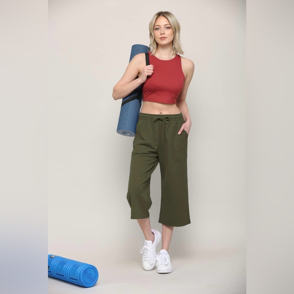 Capri Pants Loose Yoga Pants Wide Leg Drawstring Comfy Lounge Capris Sweatpants - Picture 2 of 5